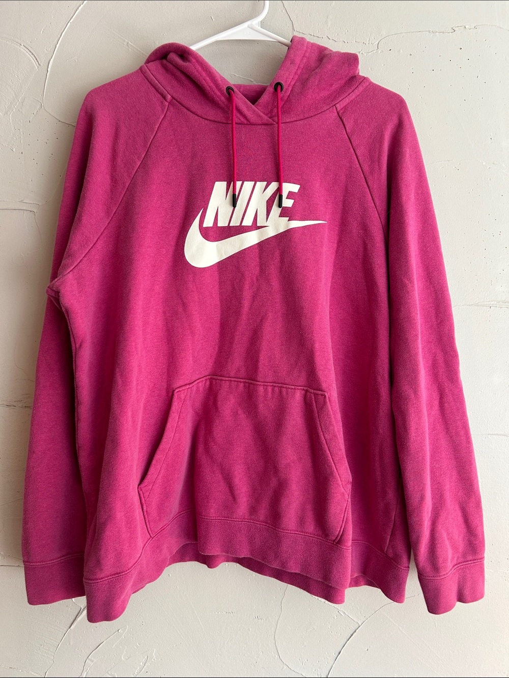 Nike Women’s Pink Hoodie with White Logo and Drawstrings